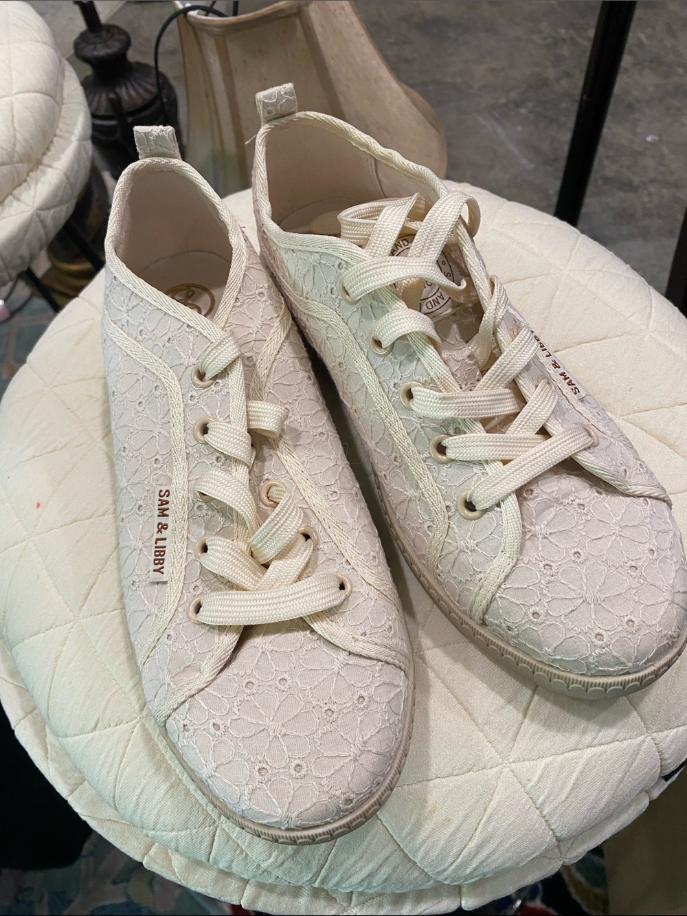 Sam & Libby Ivory Lace-Up Floral Sneakers